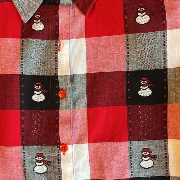 VTG plaid snowmen button downn women medium patchworkrk red white black - Picture 3 of 6